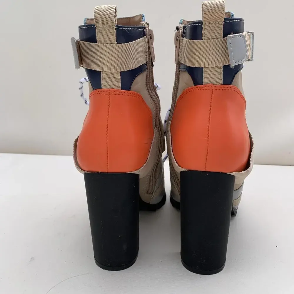 Steve Madden Illusion Pump Lace Up Boots Heels Womens Sz 8 Retro Y2k Orange Beig - Picture 8 of 13